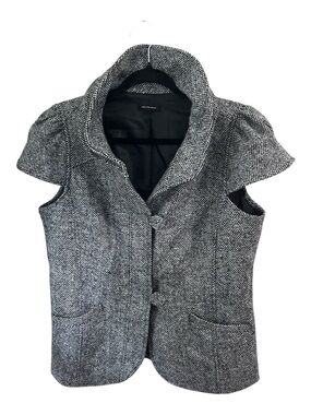 Saks Fifth Avenue Black & White Tweed Cap-Sleeve Top